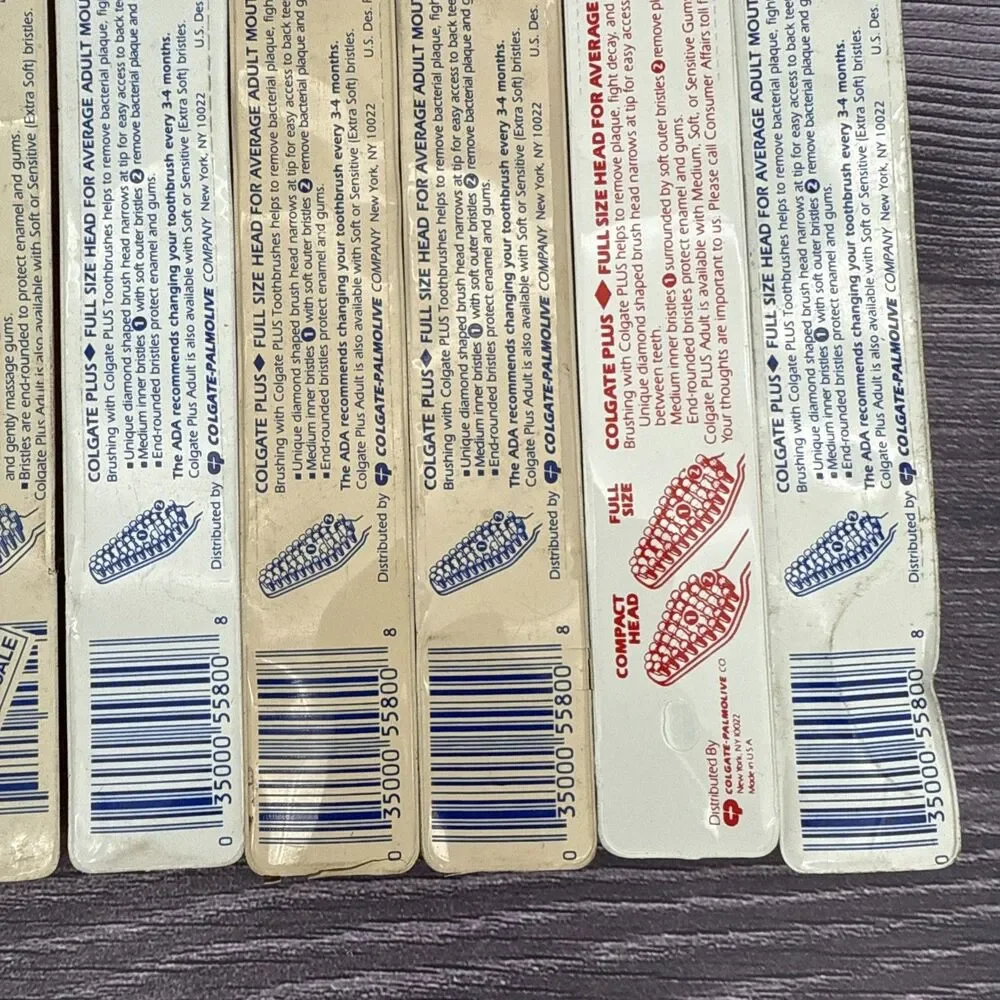 12 Vintage Colgate Plus Toothbrush Diamond 1 Shaped Full Head Medium Bristles